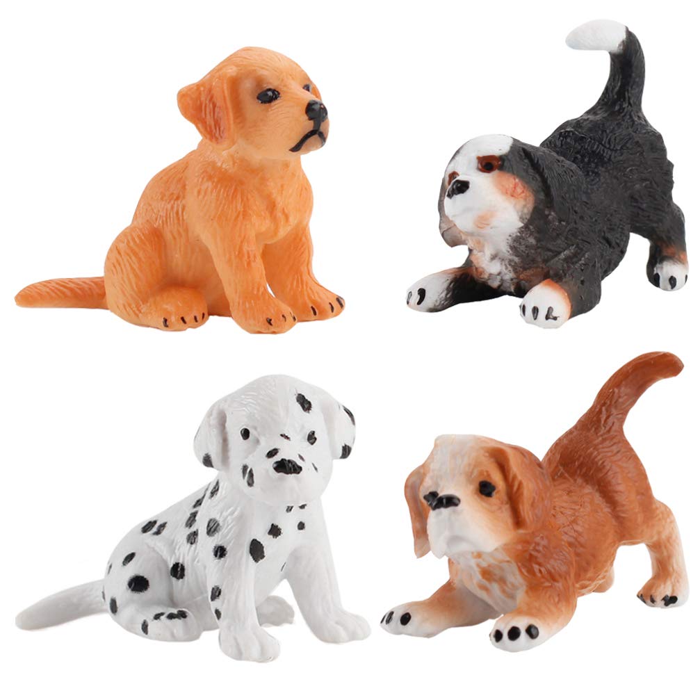TOYANDONA 4 Piezas Mini Juego de Perros Simulación Realista Pequeño Cachorro Modelo Foto Prop Pintado a Mano Animal Familia Set Baby Shower Decoración para Niños Estilo Aleatorio