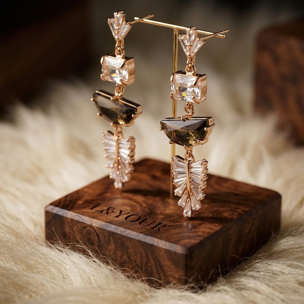 14K Gold Art Deco 1920s Crystal Sparkling Rhinestone Cubic Zirconia Chandelier Statement Vintage Dangle Drop Bridal Earrings for Weddings, Bridesmaids, and Prom Jewelry Gifts