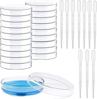 90 x 15mm Plastic Petri Dishes Set, 20Pcs Clear Petri Dishes with Lids and 20 Plastic Transfer Pipettes, for Scientific Experiment