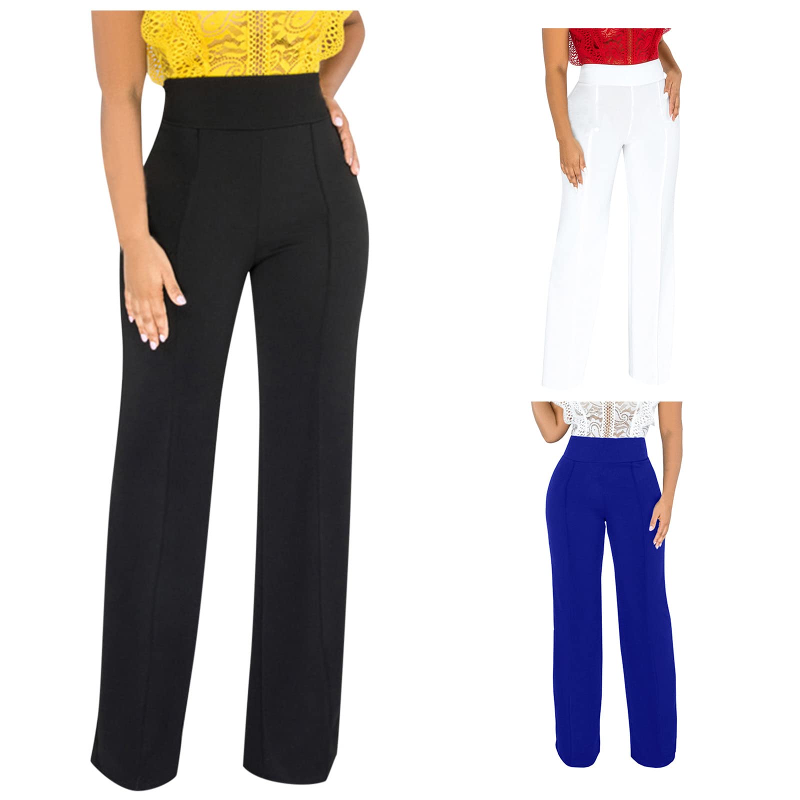 Wide Leg Pants for Women Stretchy High Waisted Straight Leg Pants Solid Bootcut Trousers