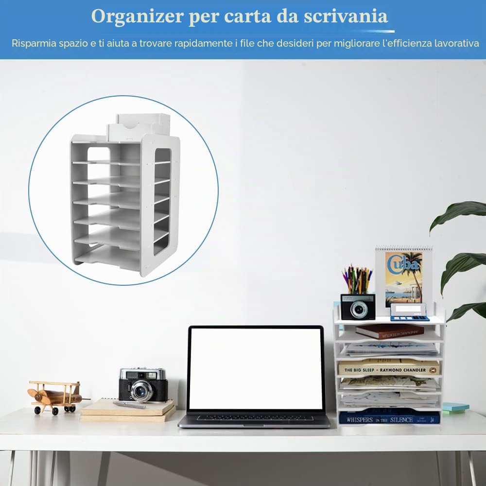 THATSRAD Organizzatore da Scrivania a 7 Livelli con Portapenne Porta Documenti da Scrivania A4 Vassoio Portadocumenti per Ufficio Scaffale per la Conservazione dei Documenti per Ufficio Scuola Casa
