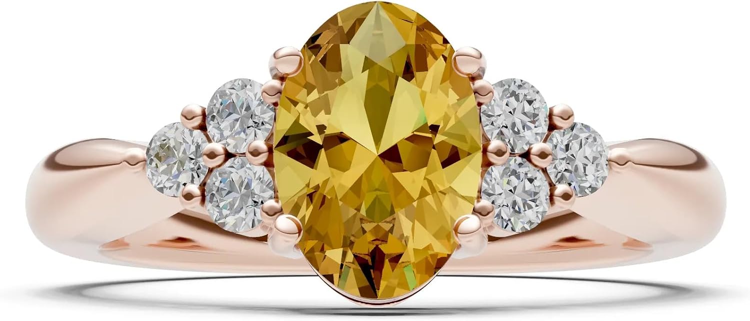 PEORA Oval Cut Citrine Solitaire Band Available in Solid 10K, 14K or 18K Ring – White, Yellow or Rose Gold