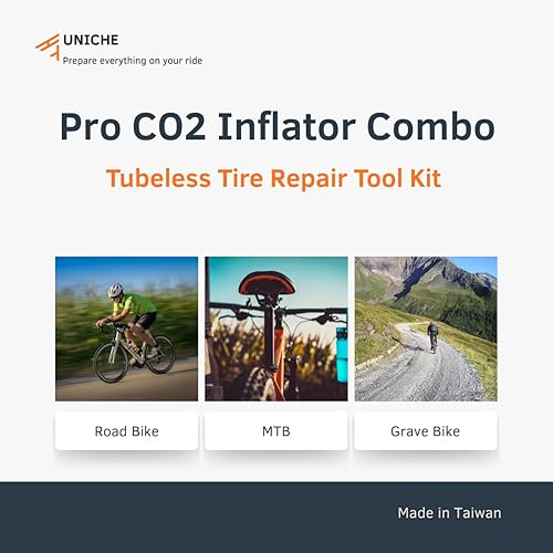 Miniatura 5 de UNICHE Pro Kit de reparación de neumáticos sin cámara e inflado de CO2, kit de reparación de neumáticos para bicicleta de carretera, MTB, incluye