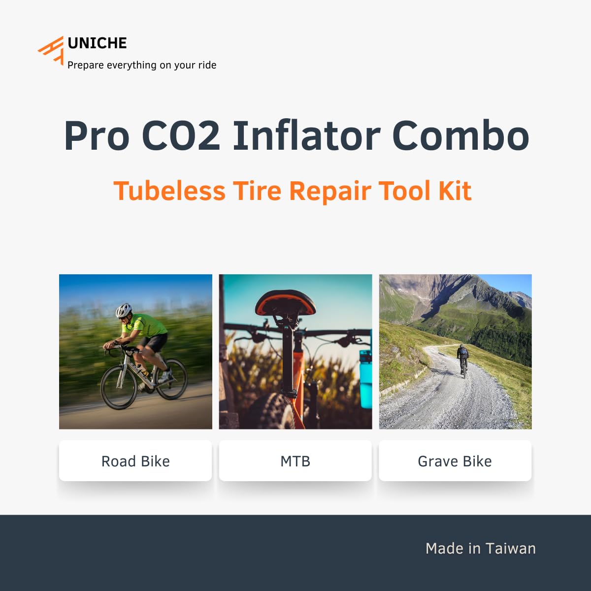 2 in 1 Pro Tubeless Bike Tire Repair & CO2 Inflation Kit, Tire Repair Kit for Road Bike, MTB - Includes Canister, Plugger Tool and Bacon Strips (CO2 Cartridges Not Included)