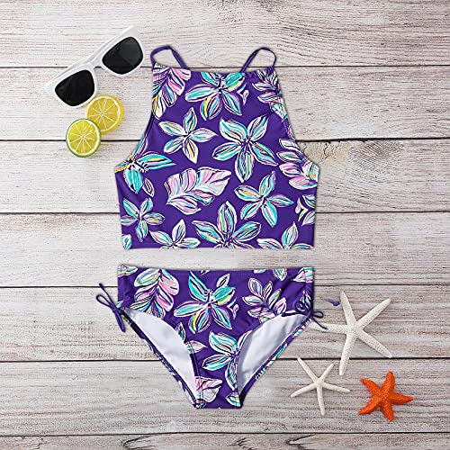 Betadog Girls Swimsuit 2 Piece Bathing Suit Bikini Set with Cover Up Beach Swimwear Size 5-12 Swim (Purple, 8 Years)3