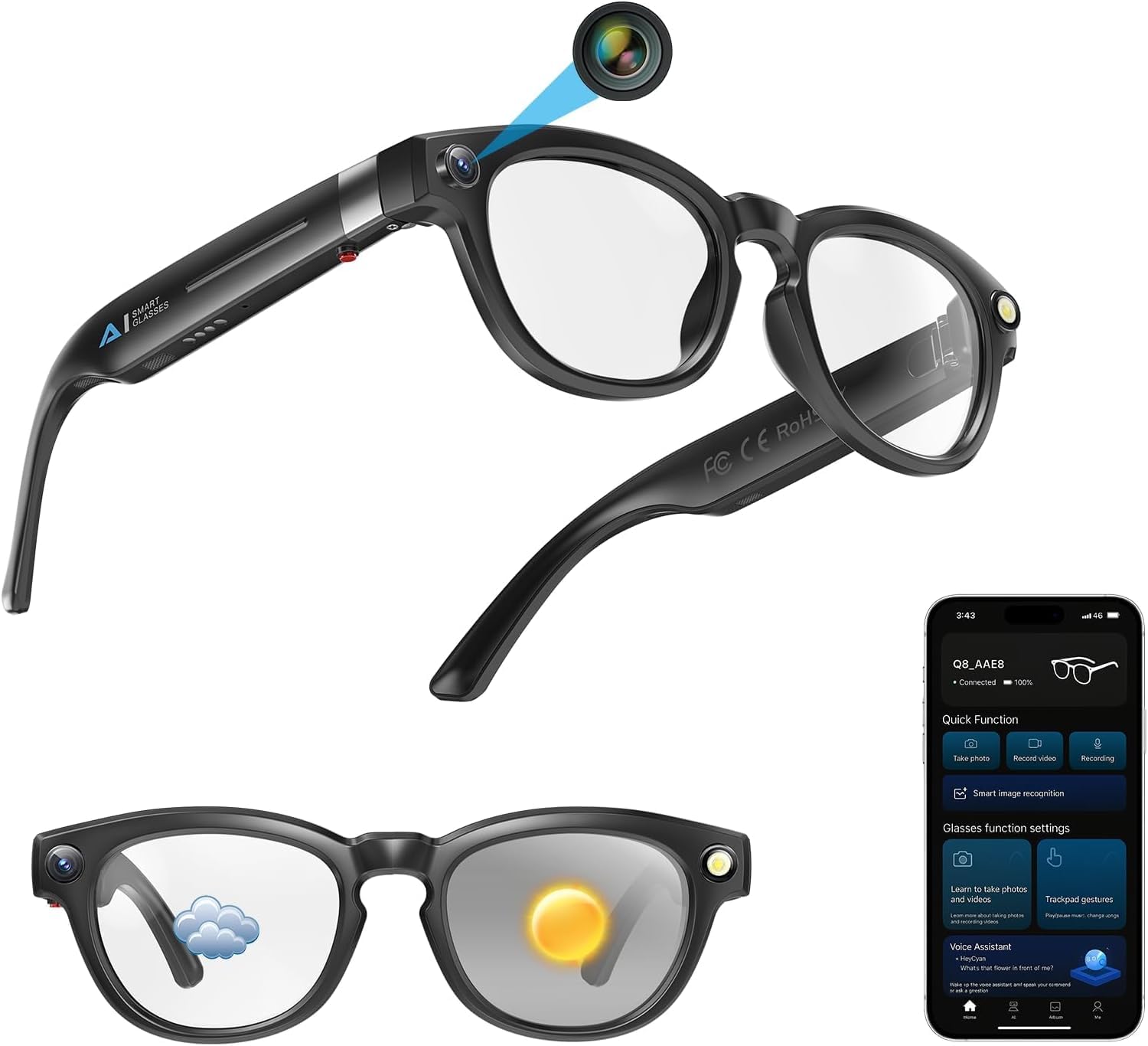 720P HD Lunettes d'espionnage Caméra Enregistreur vidéo portable avec