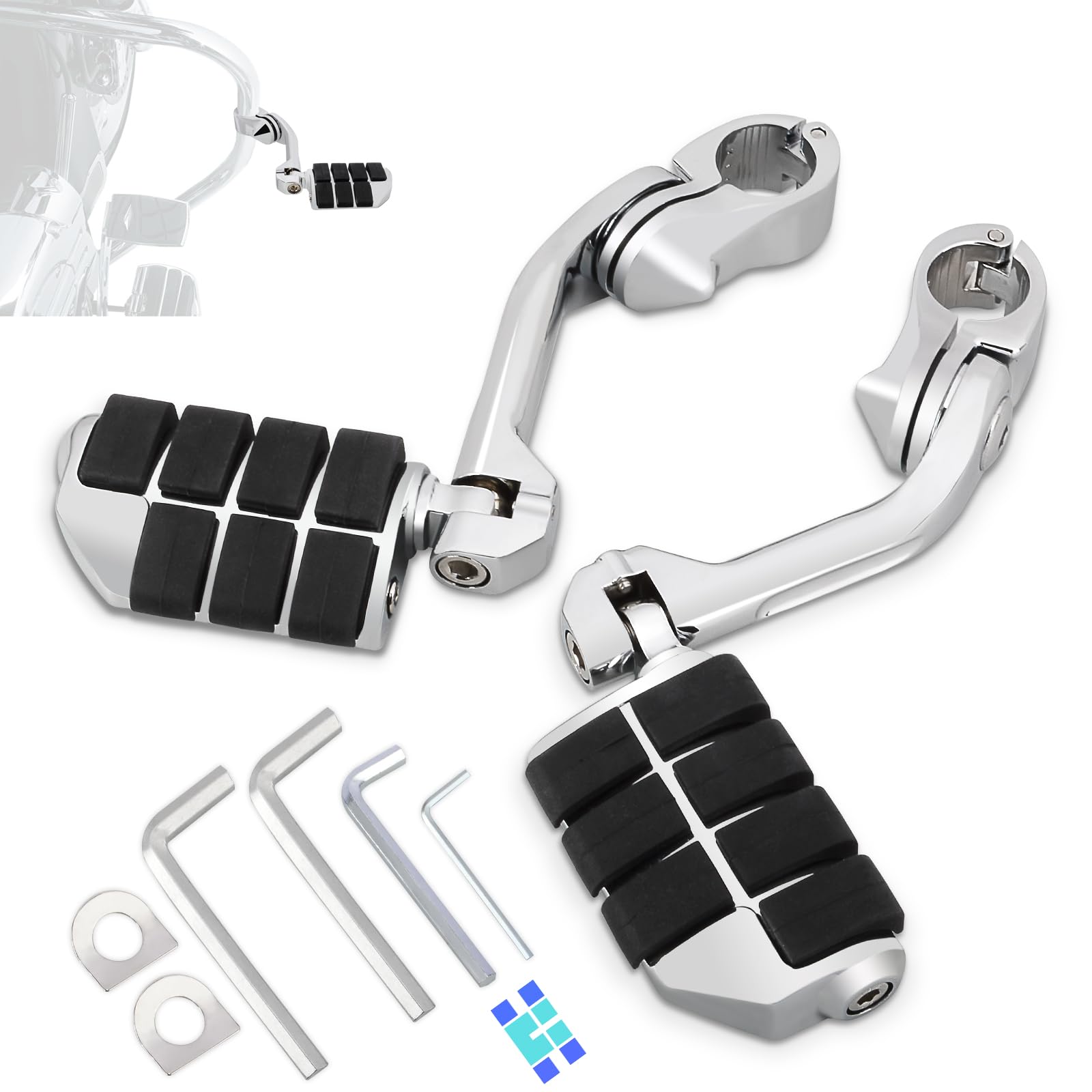 HOKUOTOLITE 1.25" (32mm) Adjustable Highway Foot Pegs w/Long Angled Mount Kit,Universal for Harley,Honda,Kawasaki,Suzuki,Yamaha,Indian,Victory