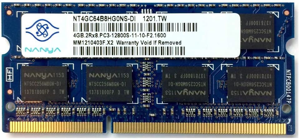 GoldenRAM NANYA NT4GC64B8HG0NS-DI 4GB NOTEBOOK SODIMM DDR3 PC12800(1600) UNBUF 1.5v 2RX8 204P 512MX64 256mX8 C