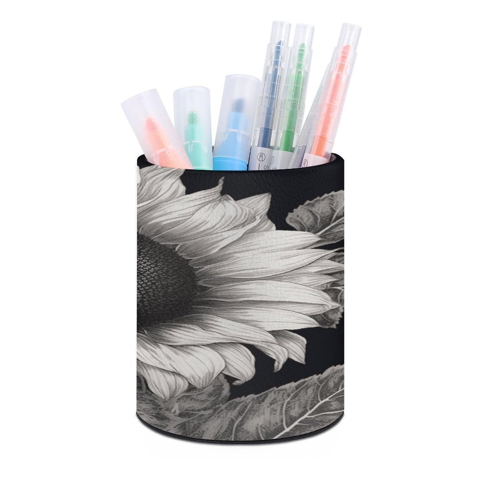 VstaDank Sunflower Black Grey Pen Holder for Desk Makeup Brush Holders Stylish Pen Cup Cute Pencil Cup Round Pencil Holder Decor Brush Scissor Holders for Multifunctional Office Supplies