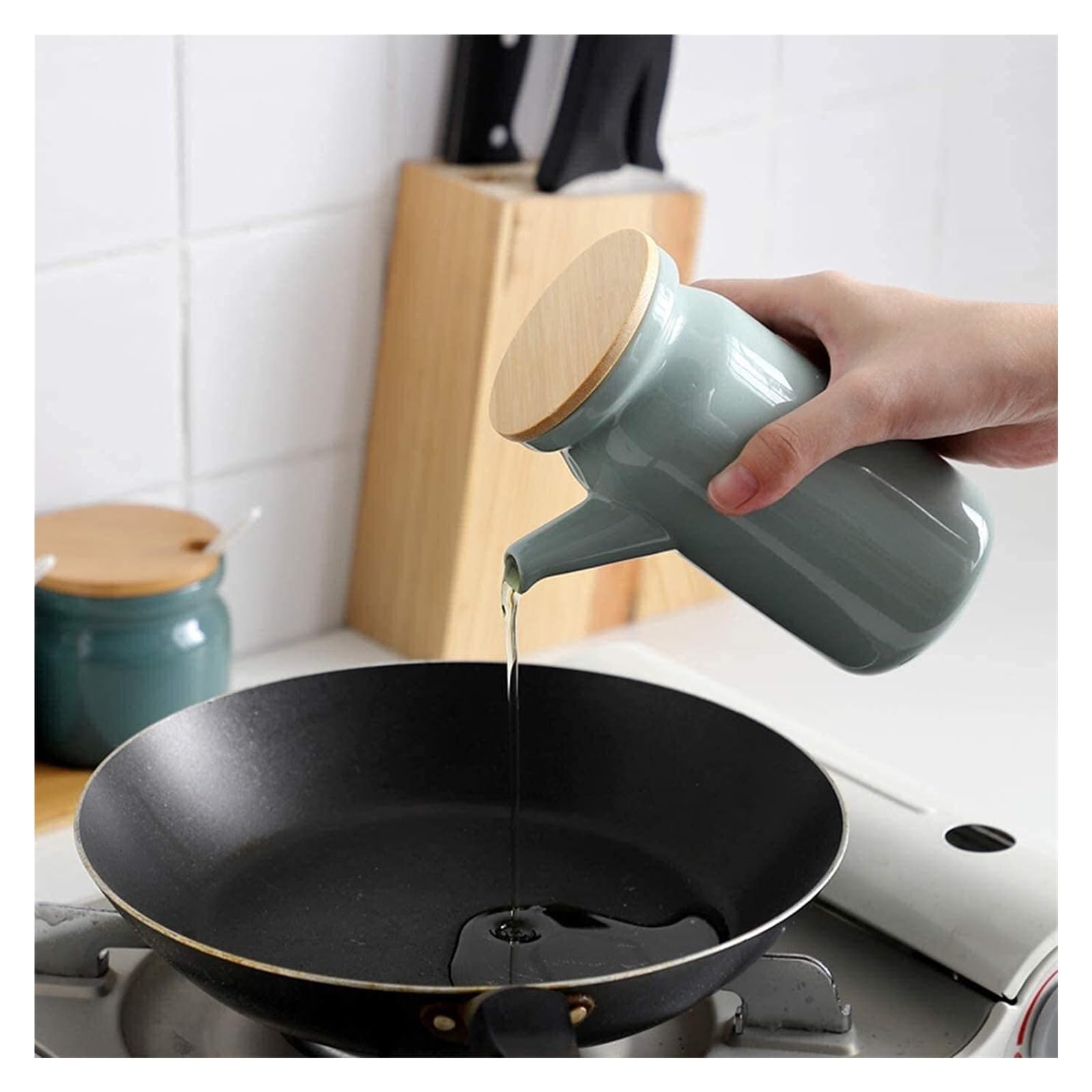 Dispensador de Aceite, Botella dispensadora de Aceite de Oliva, aceitera y vinagrera, 500 ml - Dispensador de Aceite y vinagre de cerámica Home Essentials