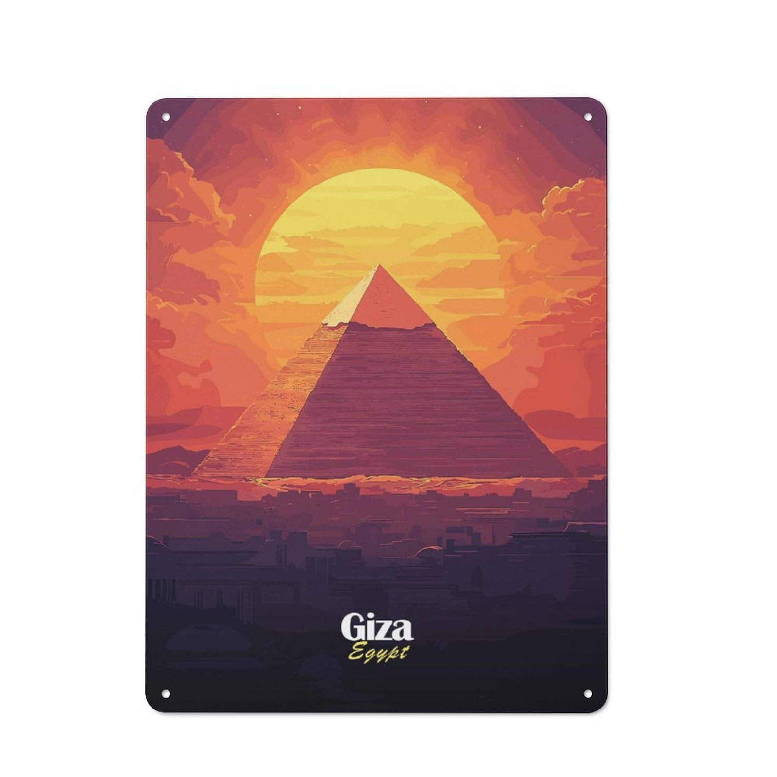 Junmoney Style-23 Metal Wall Sign 40X30cm Featuring Giza Pyramid Sunset For Workshop Wall, For Room Styling Across Workshops And Hobby Rooms
