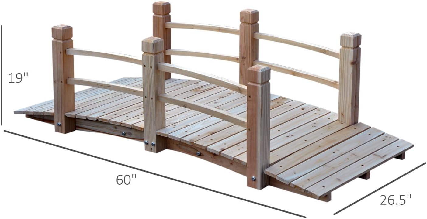 Wooden Garden Bridge Arc Footbridge - Wood - Elegant Arched Design - Outdoor Backyard Small Bridge - Elegant Outdoor Decor