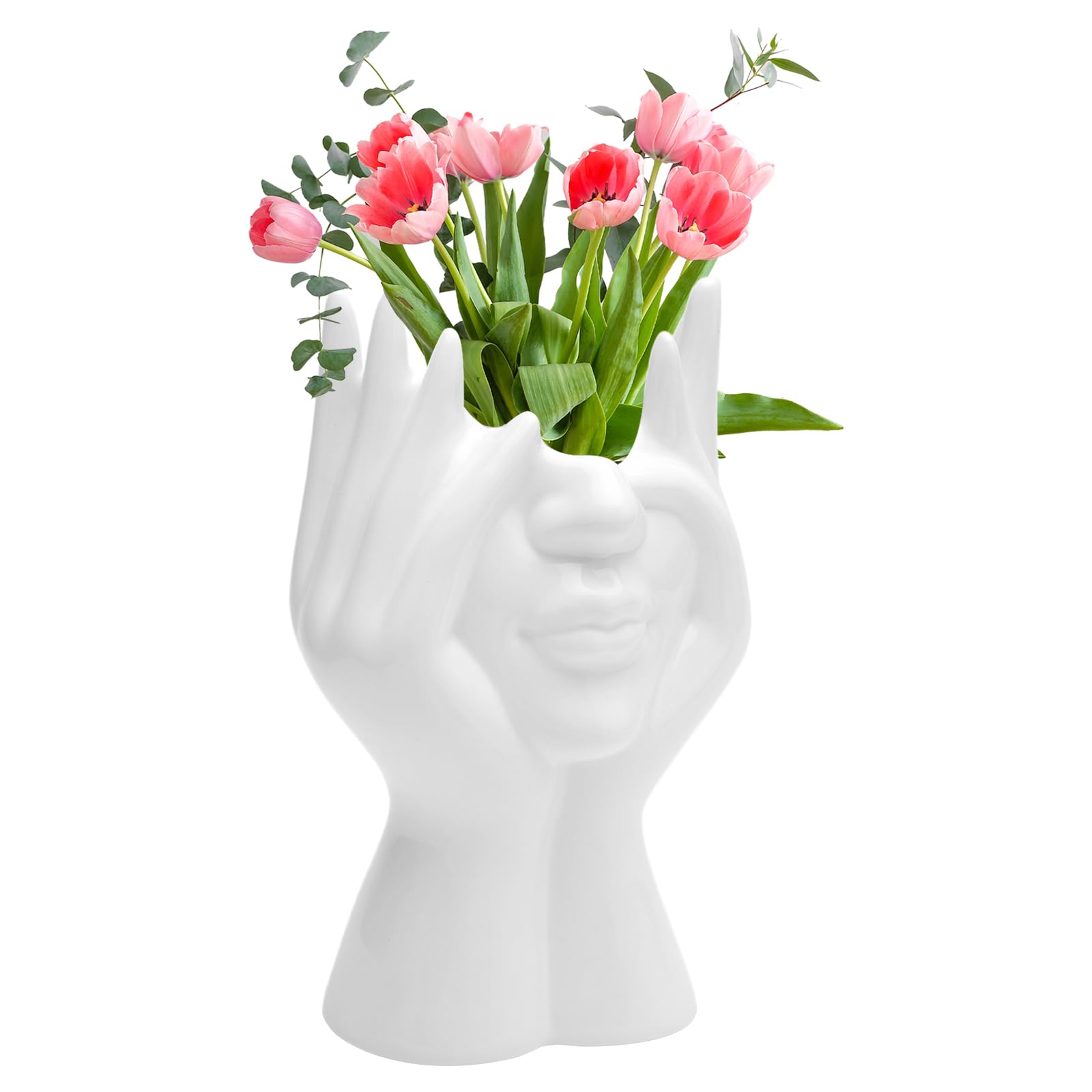 TNSLAND Jarrones Decorativos Modernos, Jarrón de Cara Blanco, Decoración de Mesa, Jarrón Decorativos Modernos, Escultura de Cerámica, Jarrón de Flores Secas, Decoración del Hogar para Cumpleaños