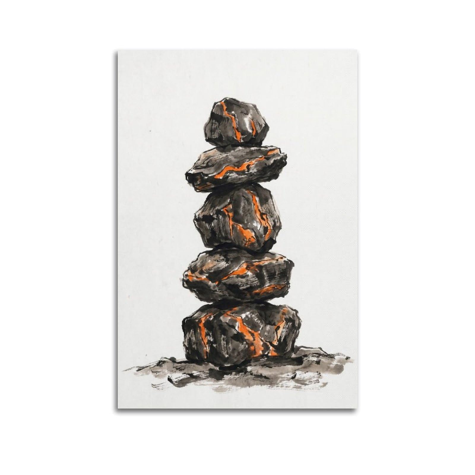 XKUGA Zen Balance Poster Expressive Ink Wash Boulder Stack Serenity Modern Decorative Canvas Prints - Ideal Wall Art for Family, Man Cave, Game Room, Boys & Girls Bedroom 20x30inch(50x75cm)