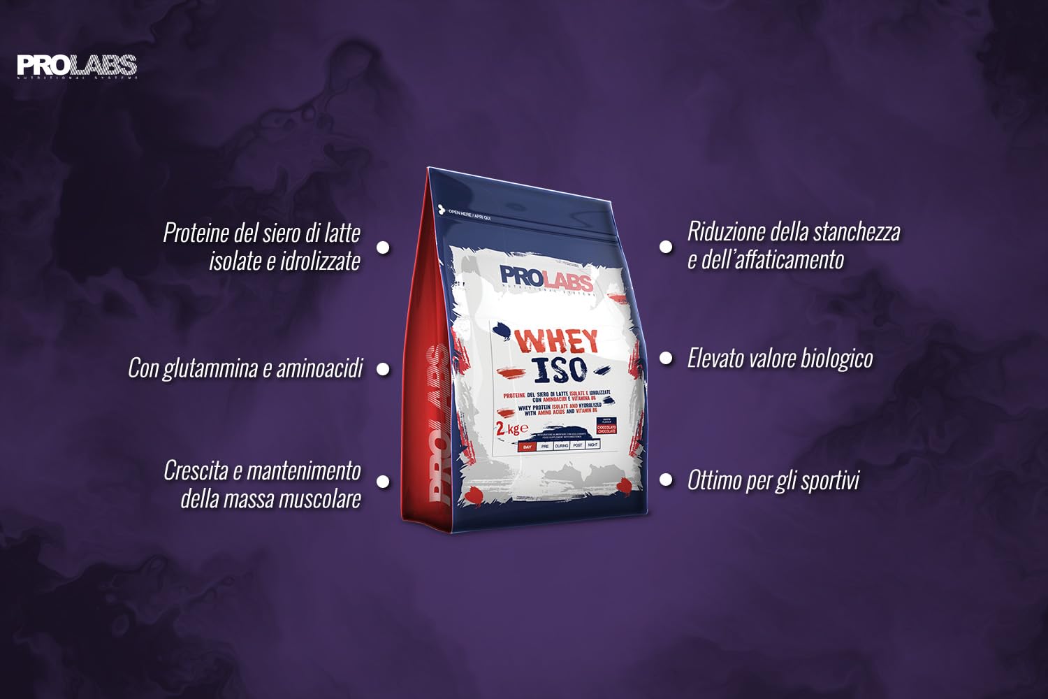 PROLABS WHEY ISO - 2 Kg - Cioccolato - Proteine del siero di latte isolate e idrolizzate – Con aminoacidi - Crescita della massa muscolare - Elevato valore biologico - Ottimo per gli sportivi