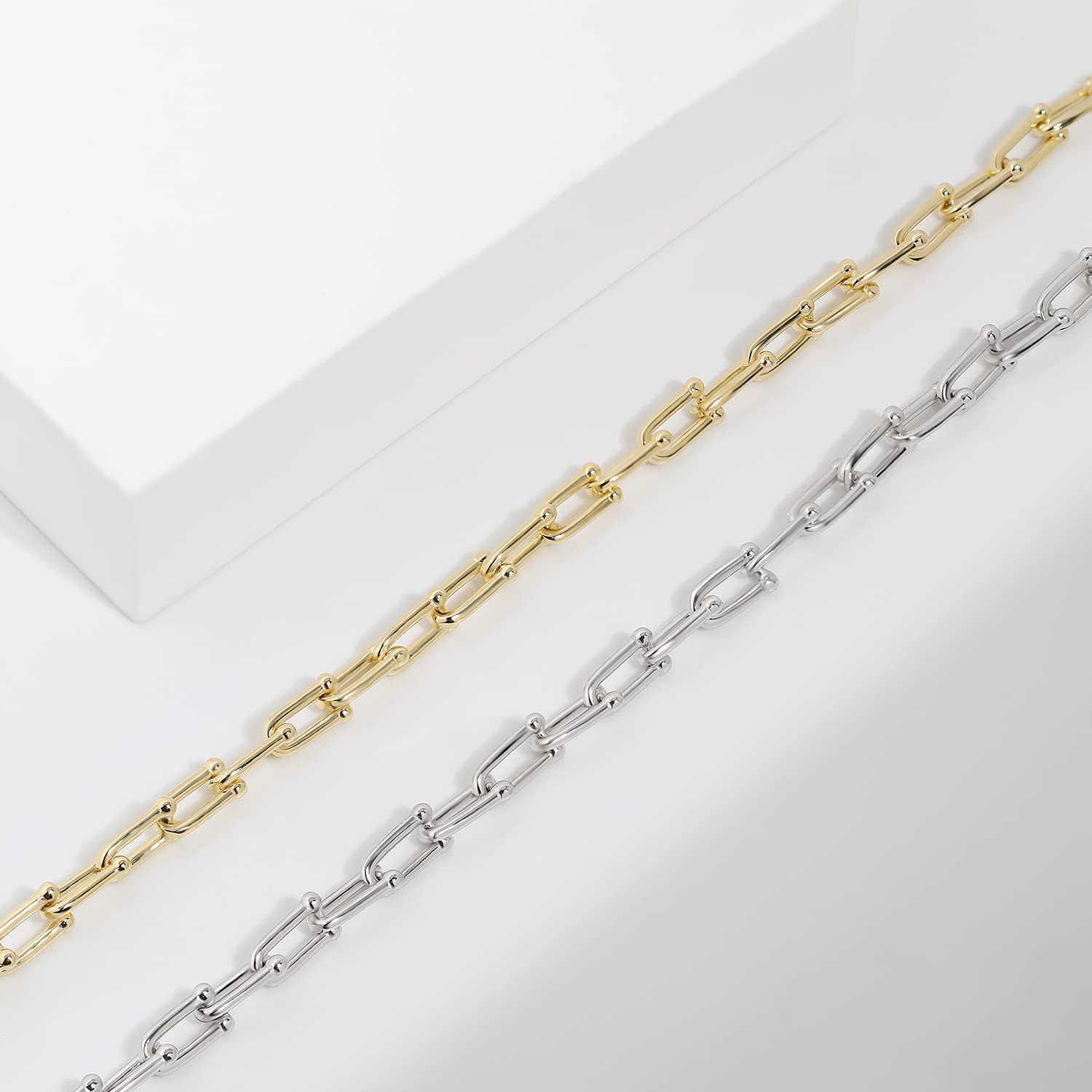 Meissa Bracciale a catena con graffetta in argento 925 Catena pieghettata d'oro fatta a mano Catena a graffetta Yello in oro puro riempita di brillantini Bracciale regolabile per donna, Oro