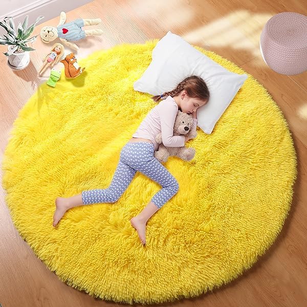 Image of Plush Shag Area Rug for Living Room, 244 cm x 305 cm, Brown (Yellow, 5X5 FEET)
