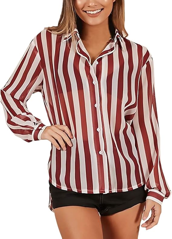 Hemden Damen Langarm Revers Asymmetrisch Gestreift Hemdbluse Elegante Jungen Lässige Loose Mode ...
