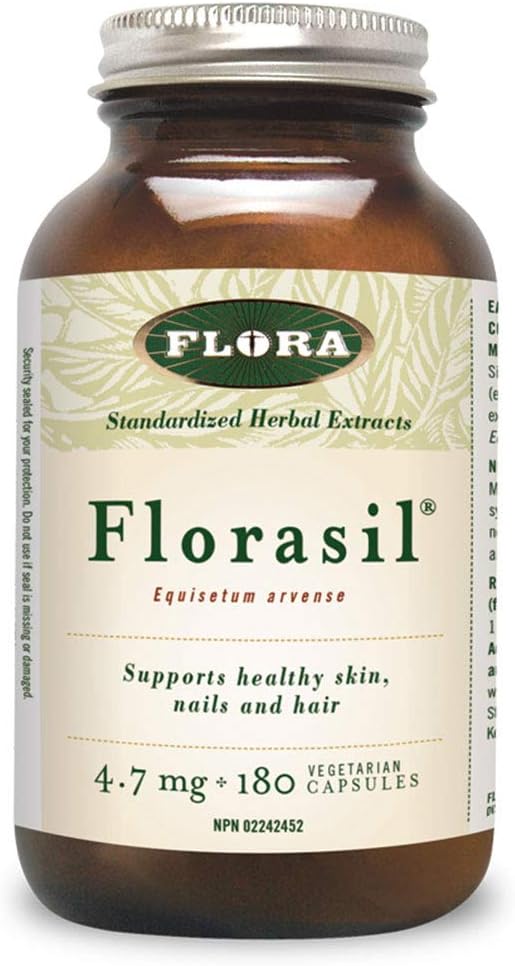 Flora Health FloraSil for Hair, Skin, and Nails – Supports Vegan Collagen, Keratin, & Elastin Production – for Hair Growth, Skin Care, Nail & Bone Strength 180 Vegetarian Capsules Glass Bottle Flora Health FloraSil for Hair, Skin, and Nails – Supports Vegan Collagen, Keratin, & Elastin Production – for Hair Growth, Skin Care, Nail & Bone Strength 180 Vegetarian Capsules Glass Bottle