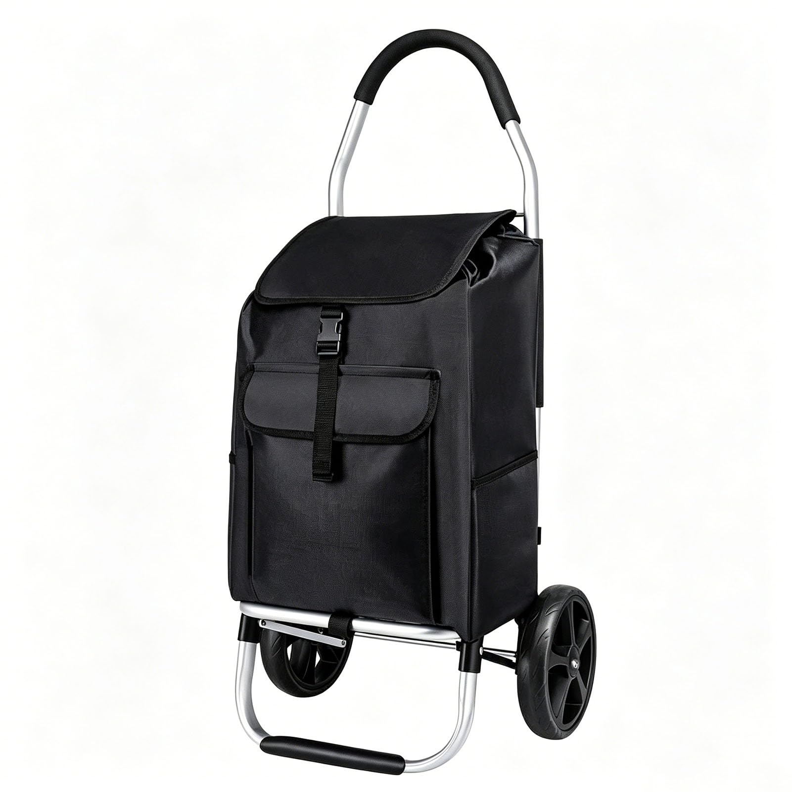 JYHCD Hand Pull Shopping Cart Trolley with Stable Dual Wheels, Spacious Detachable Storage Bag, Foldable Utility Hauler for Supermarket Errands, Daily Grocery Carrying,Black