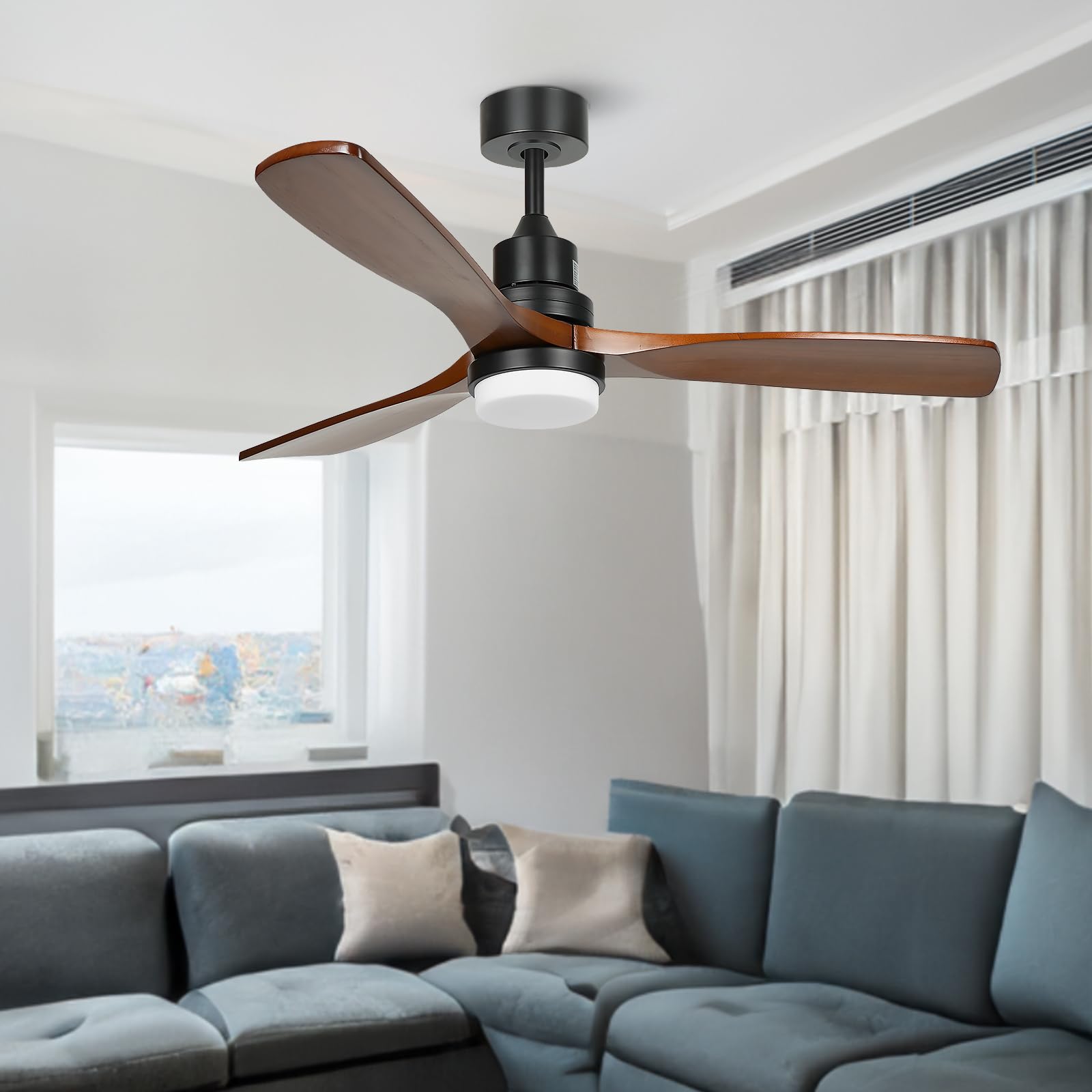 Frideko 52" Ceiling Fan with Lights Remote Control, Indoor Outdoor Wood Ceiling Fan with 3 Blades, Quiet Reversible DC Motor, 6-Speed, Timer, Modern Ceiling Fans for Living Room Bedroom Farmhouse