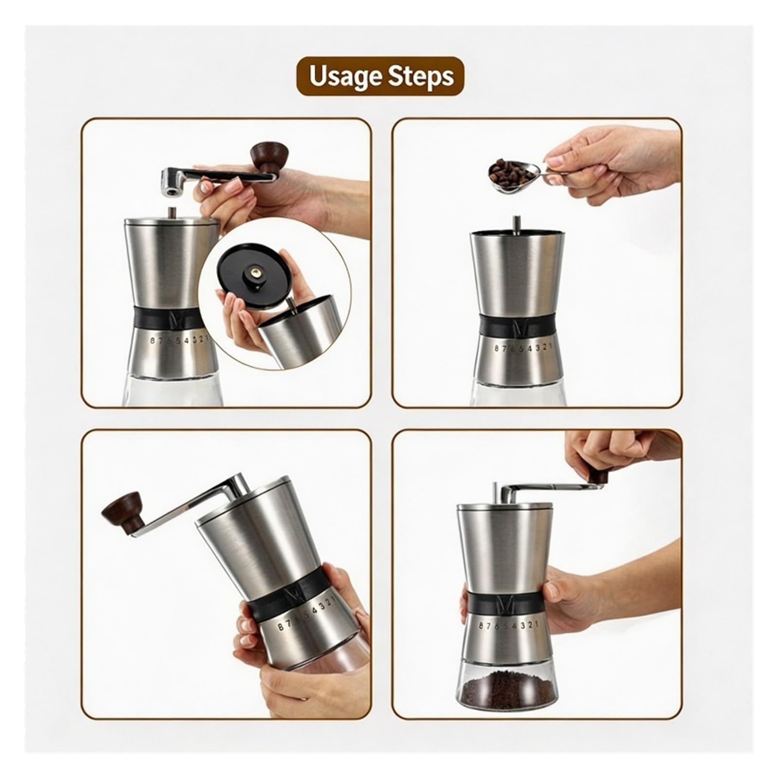 Molinillo de café manual, material vidrio, máquina portátil for exteriores, cerámica, utensilio cocina(Black)