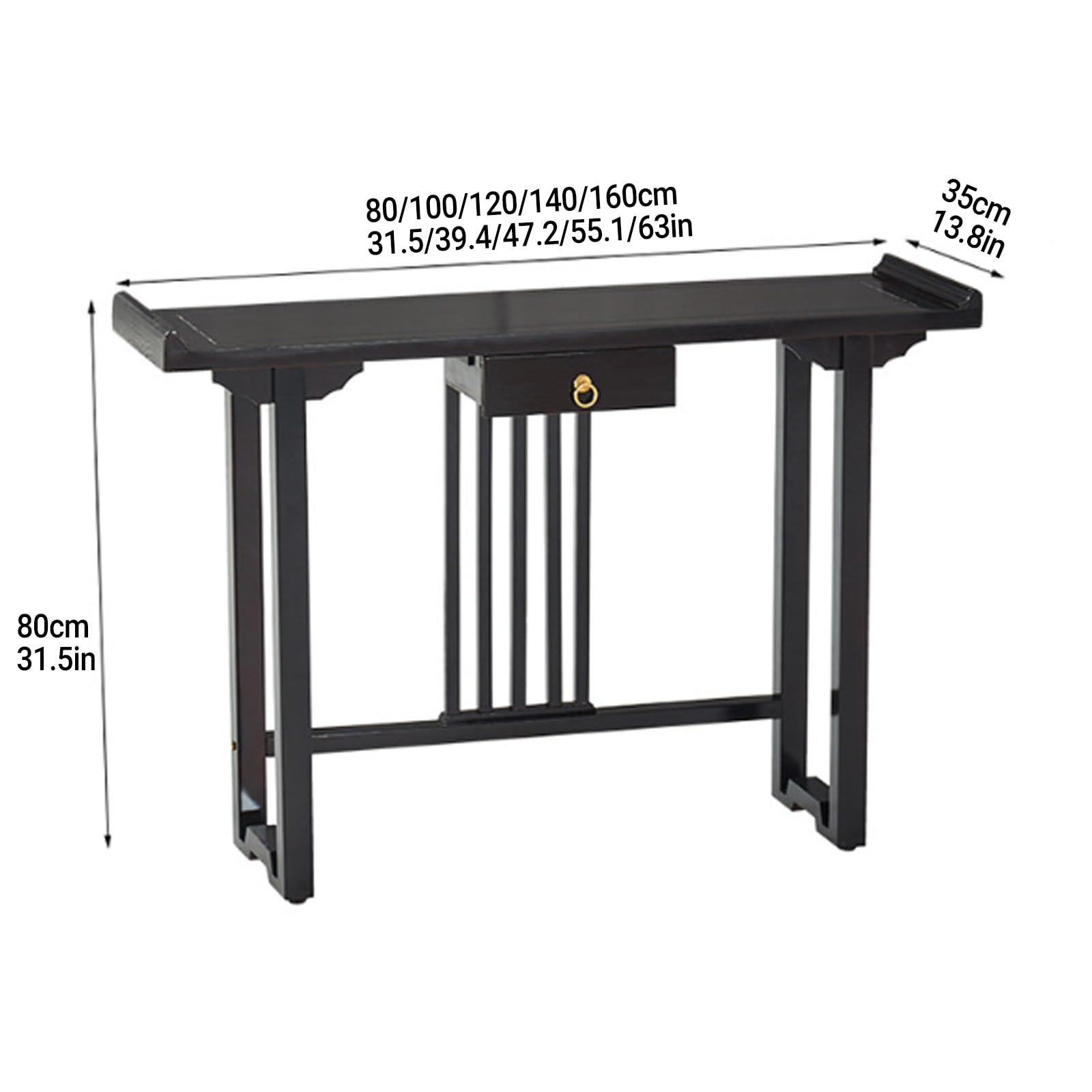 Console da ingresso in legno massello stile cinese moderno, tavolo consolle moderno per ingresso e soggiorno con cassetti, consolle lunga vintage stile altare(80cm/31.5in)