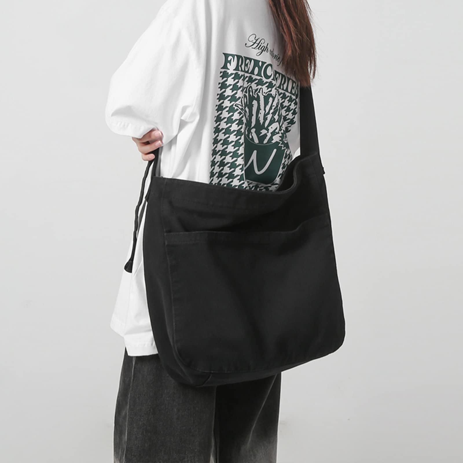 X SIM FITNESSX unisexe string Bag Oxford sac à bandoulière simple pour femme Shopping Bag quotidien/bureau/école/voyage sac en tissu de mode (Noir)