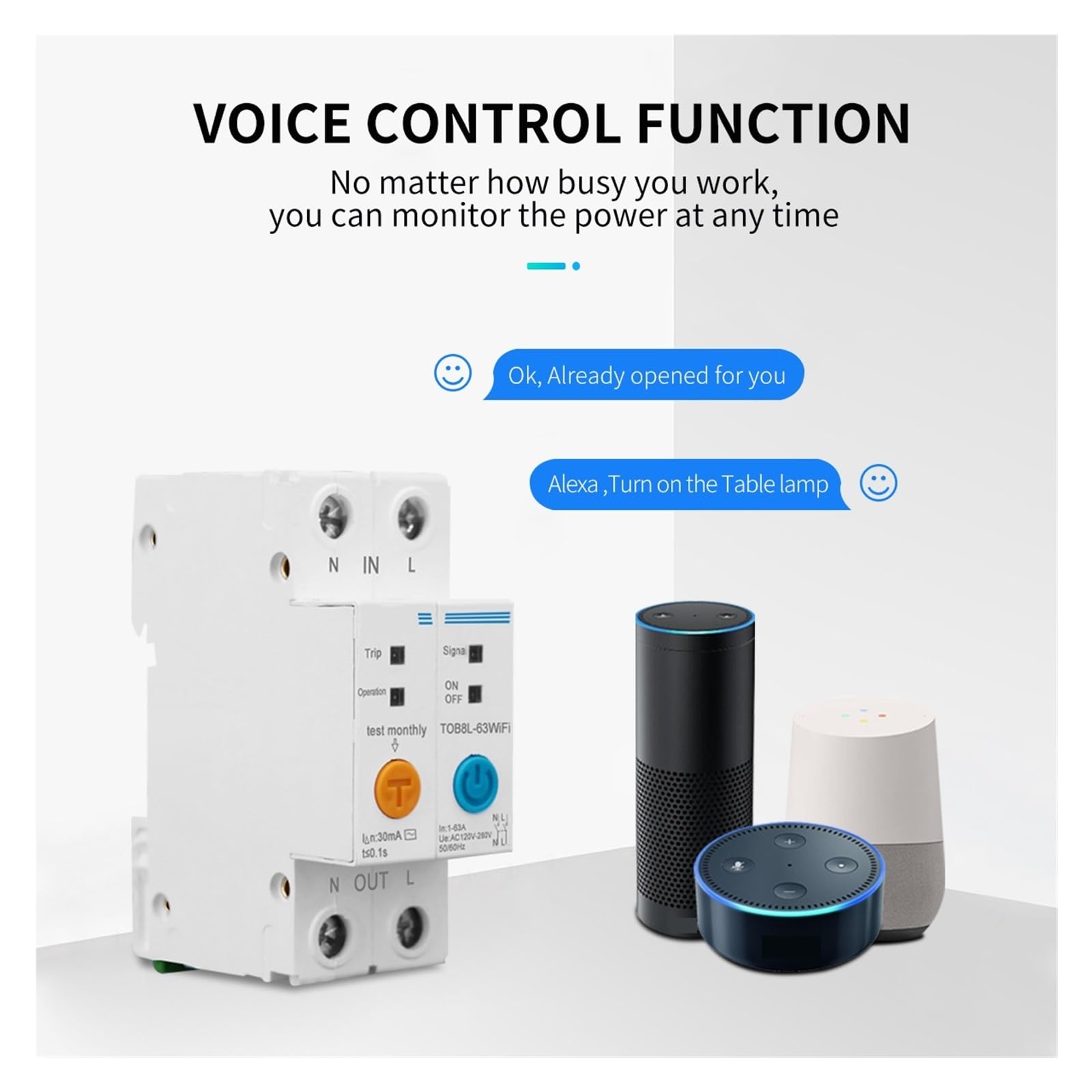 Monitoraggio Dell'Energia del Contatore Intelligen 63A Monofase WiFi Smart Energy Meter Kwh Misurazione Monitoraggio Relè Temporizzatore Interruttore con Protezione Perdite