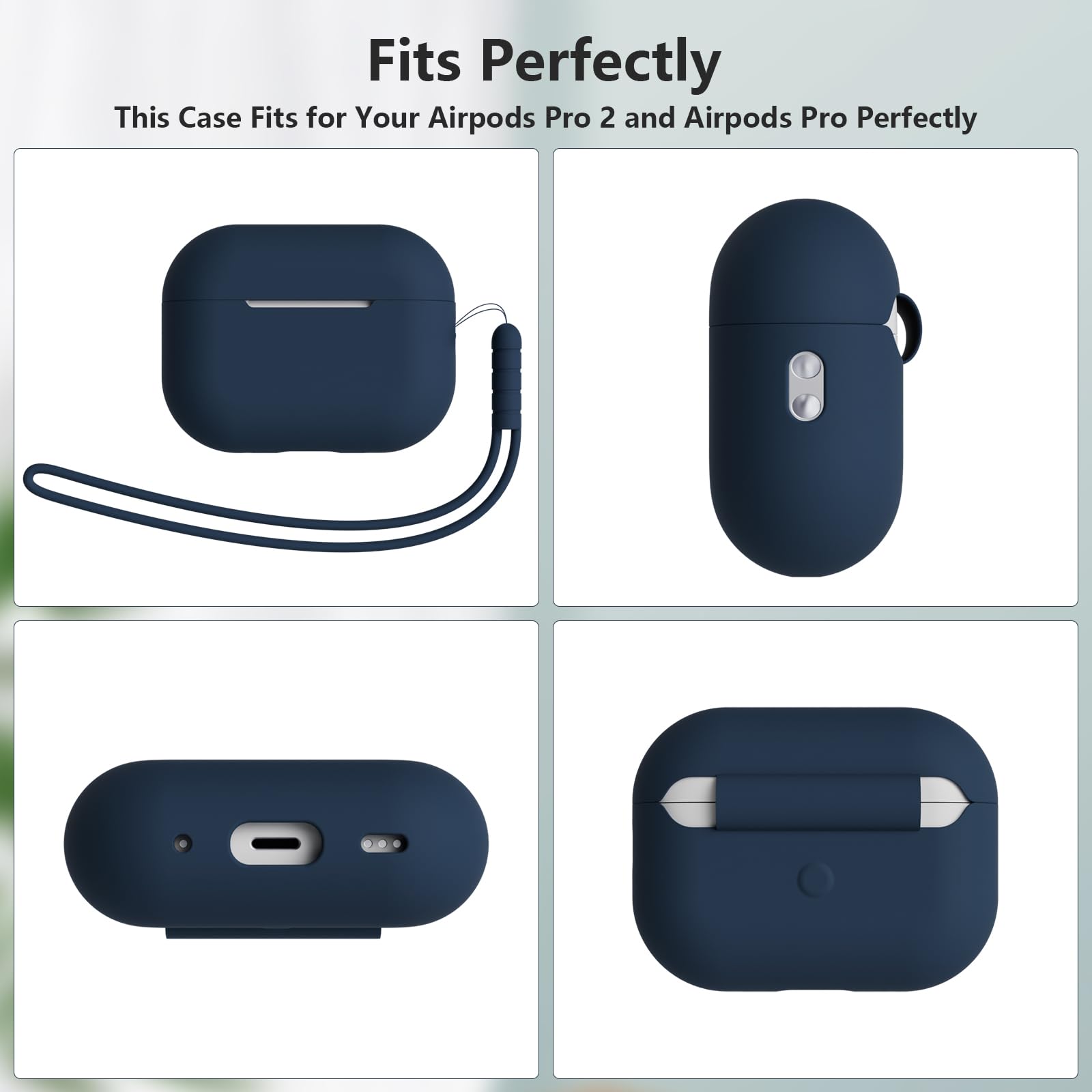 Custodia Case Compatibile con AirPods Pro 2/1 2023/2022/2019 con Kit di Pulizia e Cordino in Silicone, Case Cover Protettiva Premium in Silicone per AirPods Pro 2a/1a Generazione, Midnight Blue
