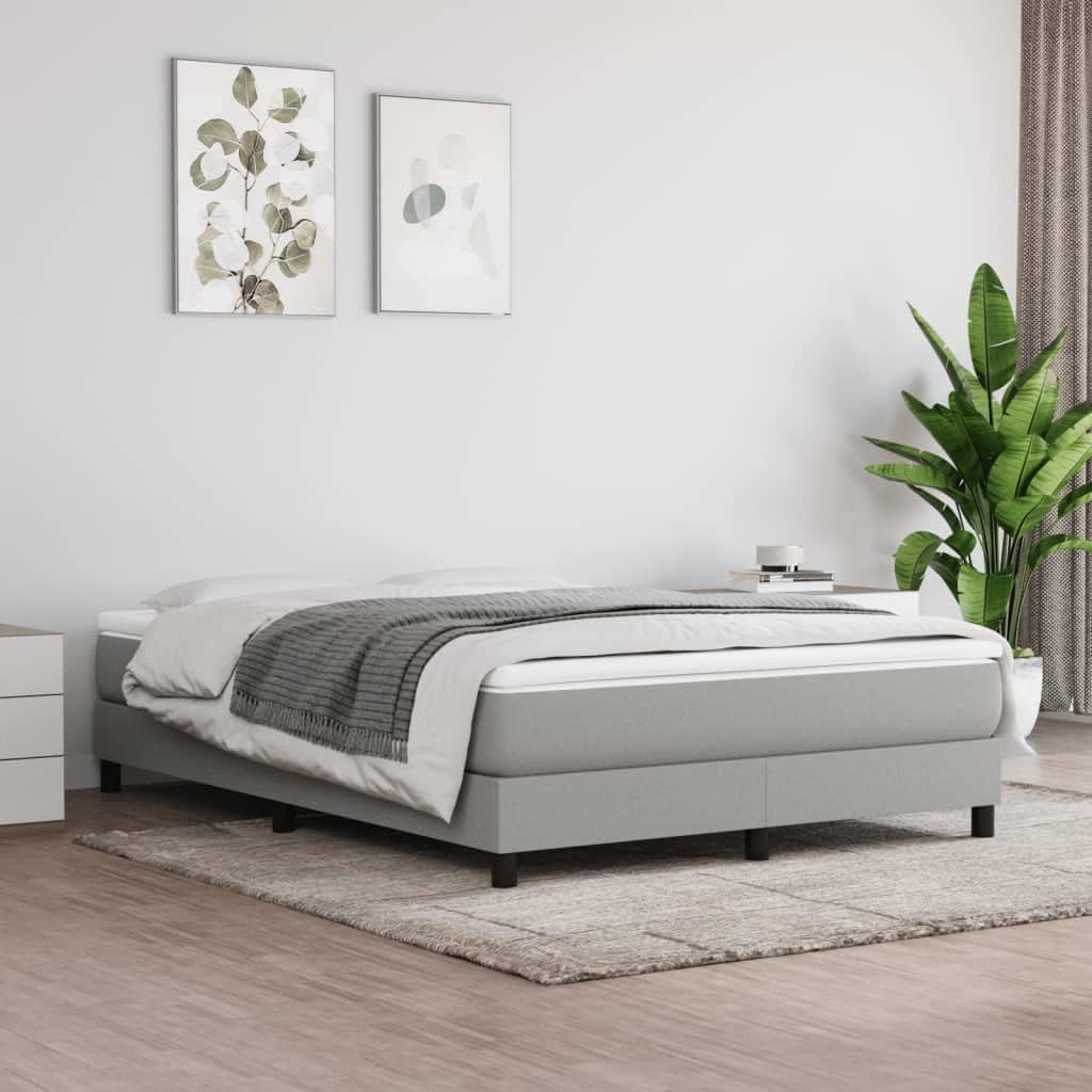 Full Bed Frame Light Gray Polyester Fabric with Sturdy Plywood Platform Foundation, Heavy-Duty Slatted Support, Easy Assembly, Modern Minimalist Bedroom Furniture for Mattress Support