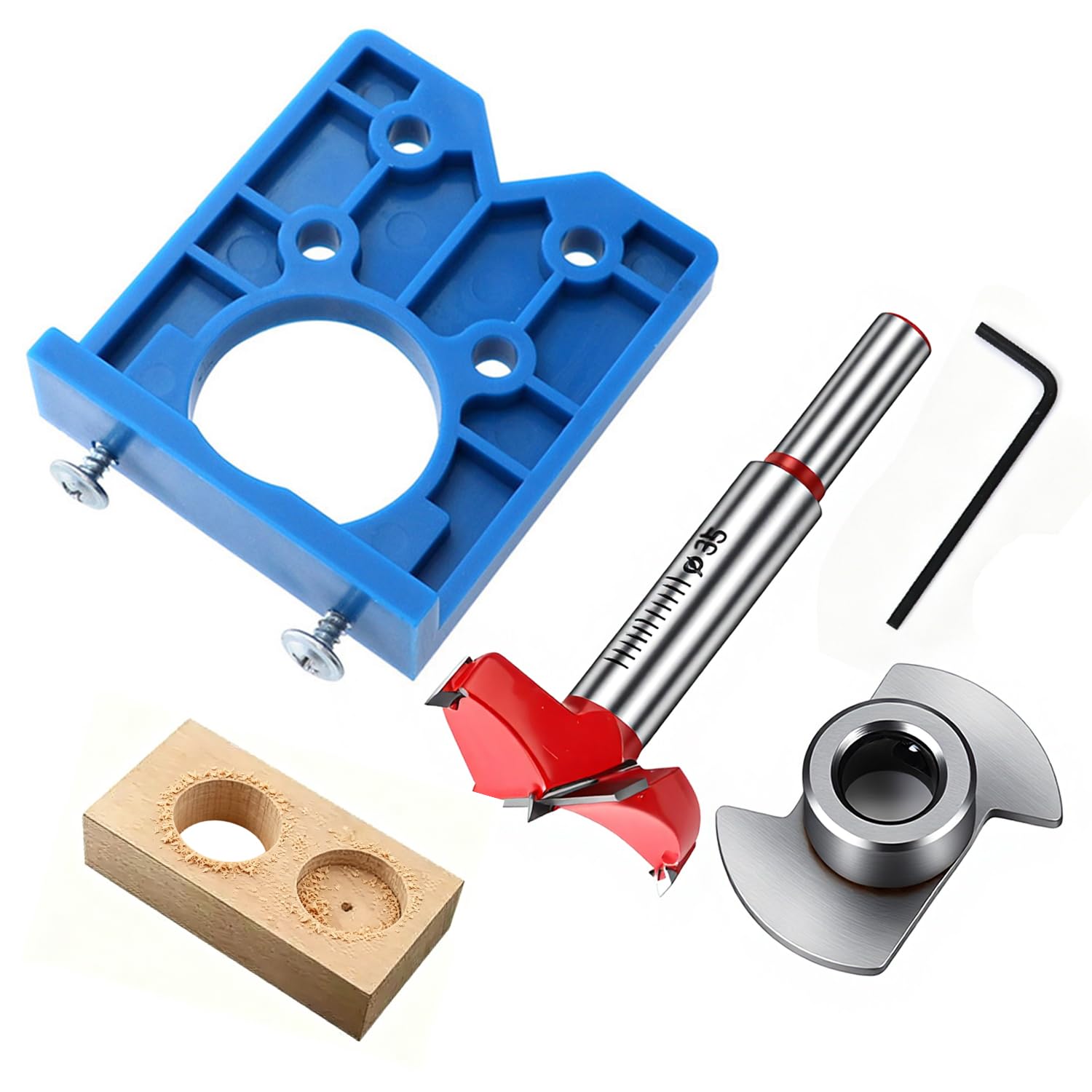 35mm Hinge Jig Drill Bits Set, 35mm Forstner Bit Sets, Concealed Hinge Jig Positioner, Kitchen Door Hinge Jig Woodworking DIY Tools for Cabinet Hinge Wood Furniture Mounting Plate and Kitchen Cupboard