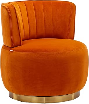 360 Degree Swivel Accent Chairs Lounge Chair, Round Armchairs Comfy Chair with Wide Upholstered, Fluffy Velvet Fabric Chair for Living Room, Bedroom, Reading Room, Office, Waiting Rooms, Orange