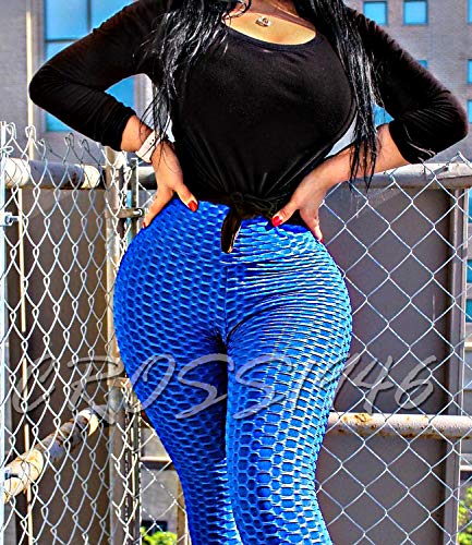 Cross1946 Scrunch Butt Leggings Butt Lift Leggings For Women Textured Anti Cellulite Workout Leggings High Wasit Yoga Pants #1 Texture Blue,M #TOP1