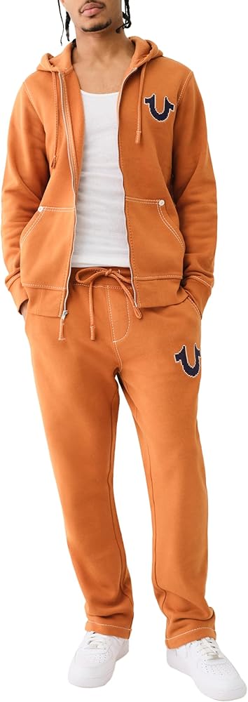 True Religion Men's Big T Cross Stitch Zip Up, Caramel Cafe, S at