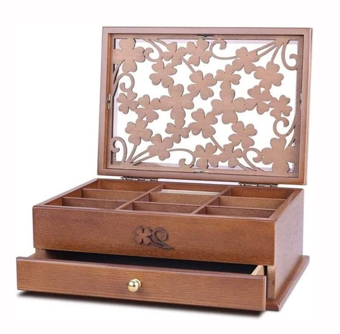 TIANQIHAO Wooden Jewelry Organizer, Jewelry Box For Girls Women, 2 Layer Jewelry Organizer Box, Travel Jewelry Case For Rings, Earrings, Bracelets, Necklaces