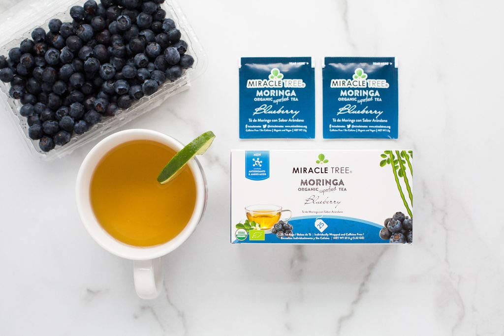 Miracle Tree - 6 Count of Organic Moringa Superfood Tea, 25 Individually Sealed Tea Bags, Blueberry (Keto, Detox, Energy/Immunity Booster, Vegan, Gluten-Free, Organic, Non-GMO, Caffeine-Free)