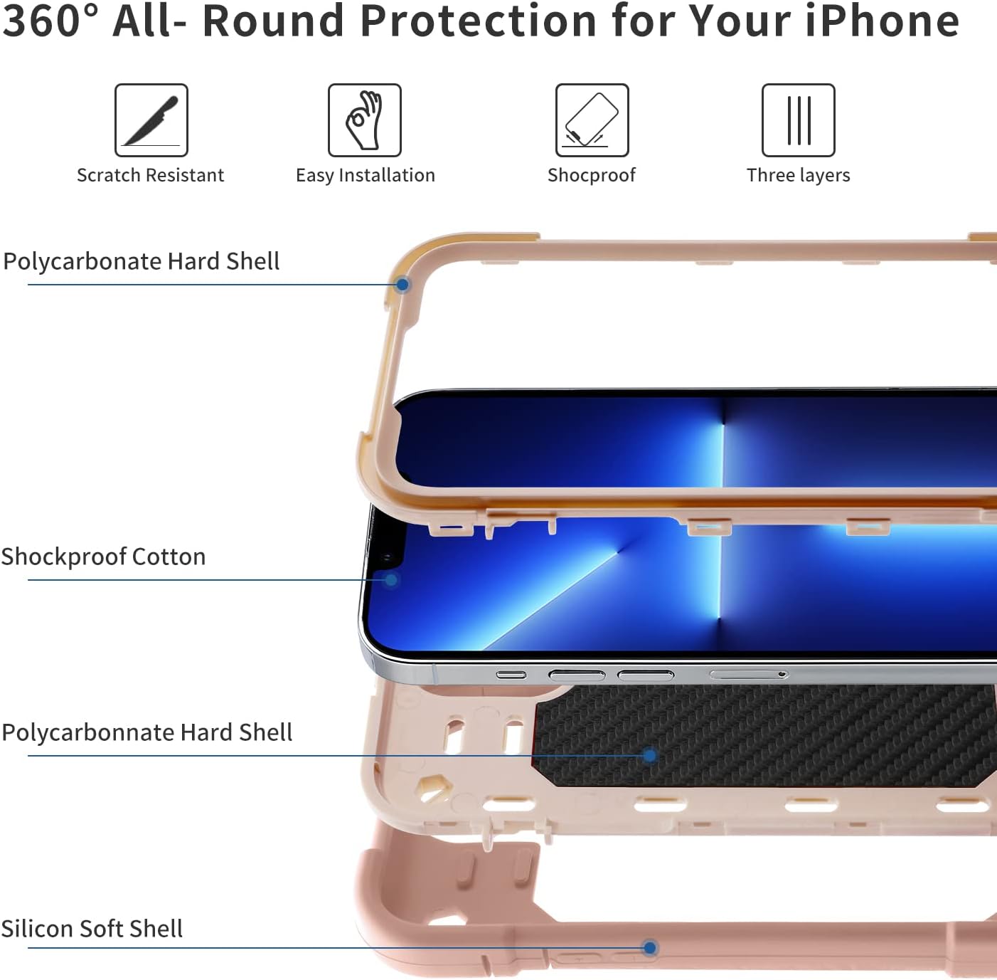 MARKILL Compatible with iPhone 14 Case/iPhone 13 Case 6.1 Inch with Built-in 360°Rotating Ring Stand, Military Grade Drop Protection Full Body Rugged Heavy Duty Durable Cover Pink - Image 4