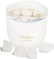 Vista 10 de Hidden Label Vela de cuarzo rosa con cristales en el interior, aromaterapia con infusión de cristal de 12 onzas Mechas dobles de madera agrietada