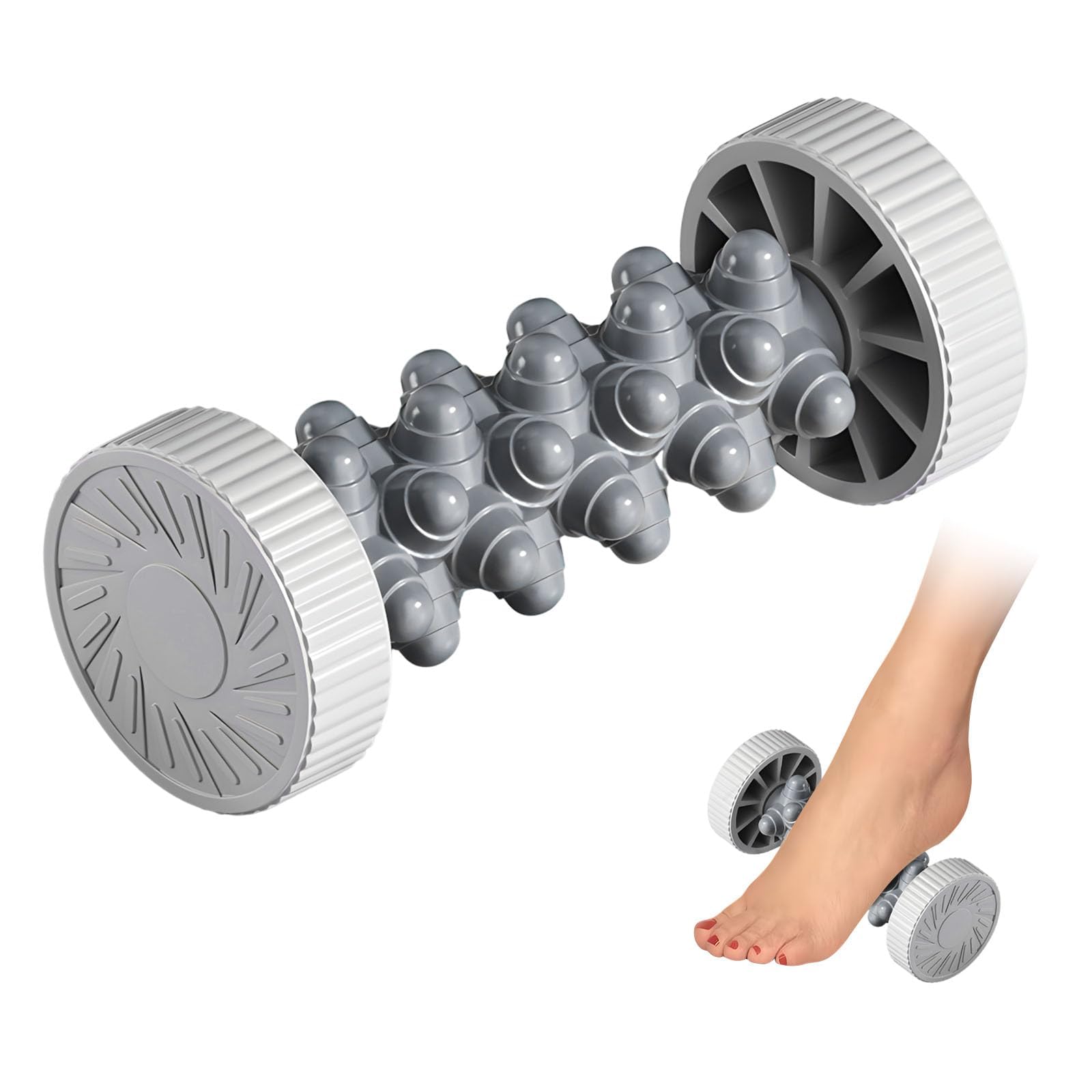 Rodillo Masajeador de Pies para Fascitis Plantar – Masajeador Manual para Aliviar Dolor en Talón y Arco Plantar – Rodillo Relajante para Casa, Oficina o Post-Ejercicio (Gris)