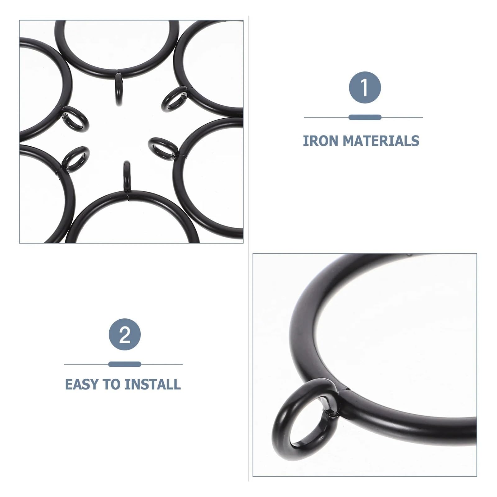 Vorhangösen 40 Stück Schwarze Eisen-Vorhangringe mit Ösen for 25-mm-Stangen, minimalistische Gardinen-Hängeringe, Metall-Vorhangzubehör