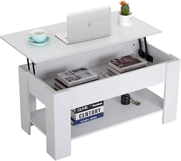 FDW | 39" Lift Top Coffee Table | White | with Hidden Storage