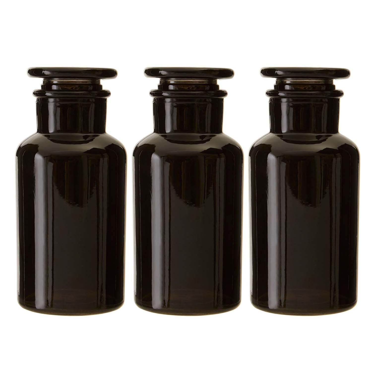 Unique Home Living Black Apothecary Jar Set Of 3 Reagent Bottles, 250Ml Glass Storage Jars With Lid, Reusable Vintage Refillable Container For Essential Oils, Bath Salts, Lotion, Perfume