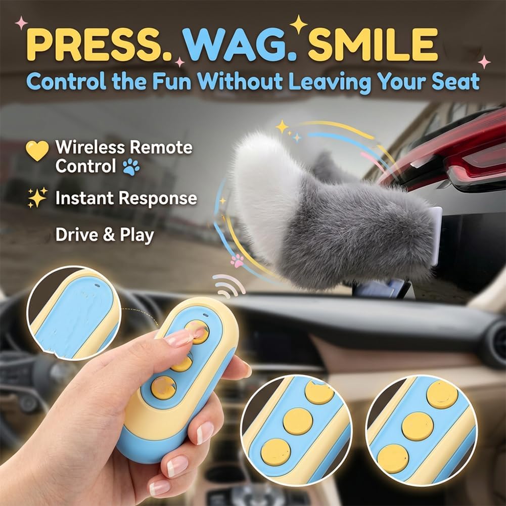Coda Elettrica Interattiva per Auto con Telecomando – Coda in Peluche Morbido e Mobile per Bagagliaio – Accessorio Esterno Universale con Velocità di Scodinzolio Regolabile (Blue/White,2PCS)