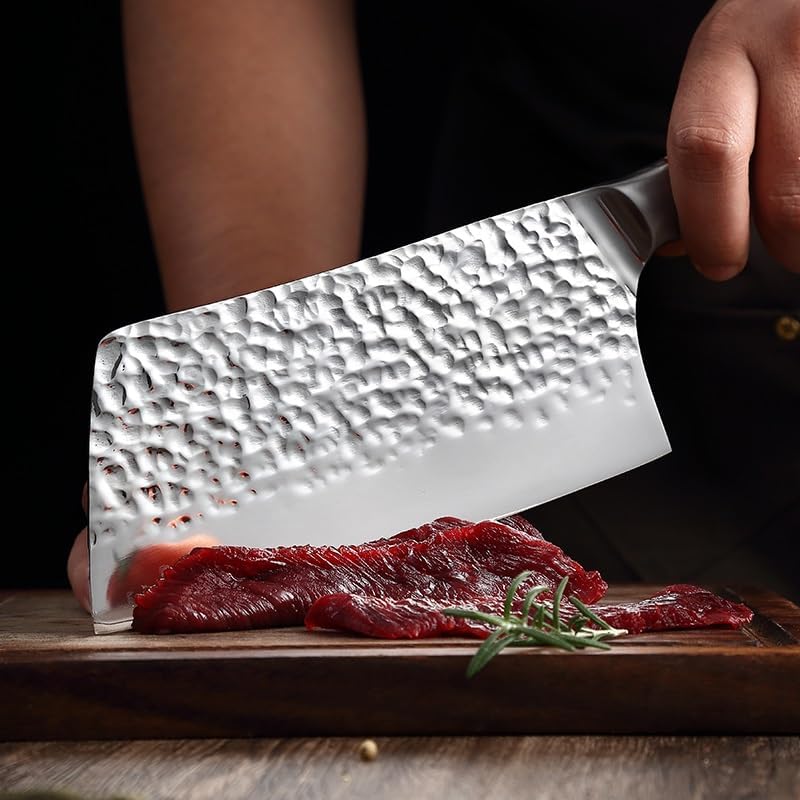 Meat Cleaver,Cleaver Knife 7 Inch Handmade Forging Cleaver Knife 5Cr15MOv Stainless Steel ABS Handle Sharp Vegetable Meat Slicing Kitchen Chef Knife, LAMAJIGA5844