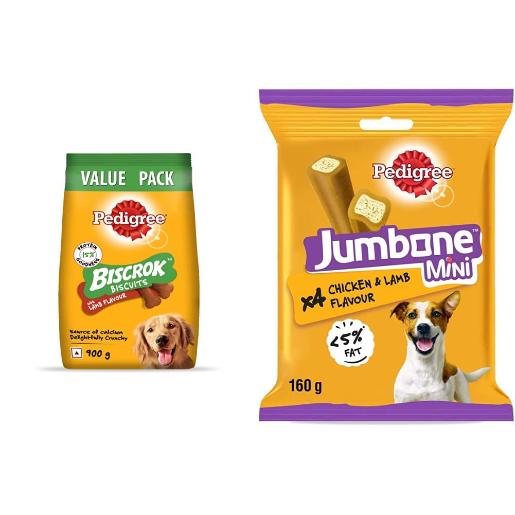 Pedigree Adult Biscrok Biscuits Dog Treat (Above 4 Months) Lamb Flavour, 900g Pack & Jumbone Mini Adult Dog Treat, Chicken & Lamb - 160 g Pack (4 Treats) (B0B8YMMTDF) Amazon Price History, Amazon Price Tracker