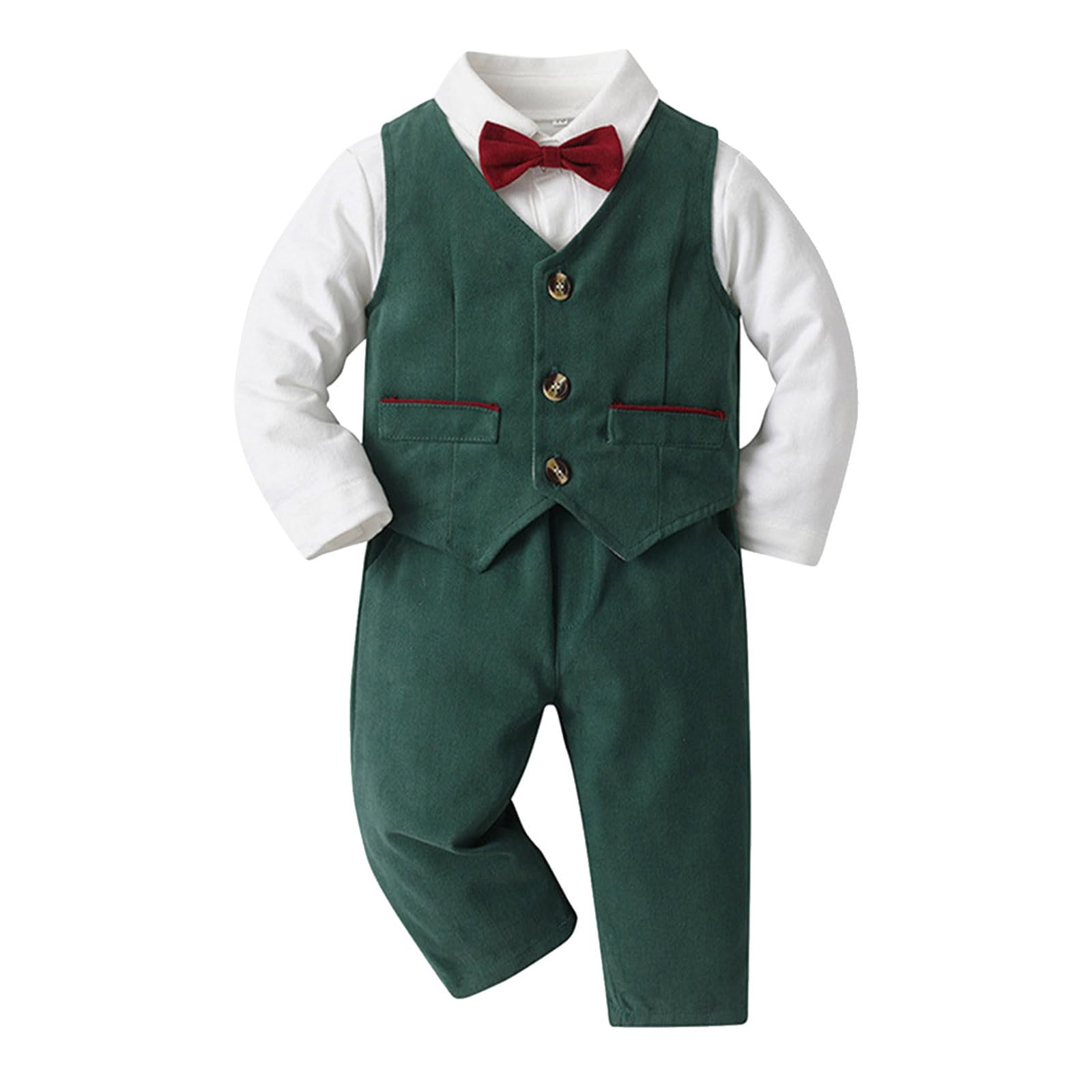 WWricotta Camicia a Maniche Lunghe da Bambino per Neonato, Pagliaccetto, Tuta, Pantaloni, Cappotto con Cravatta, 4 Pezzi, Abiti da Gentiluomo per Bambini
