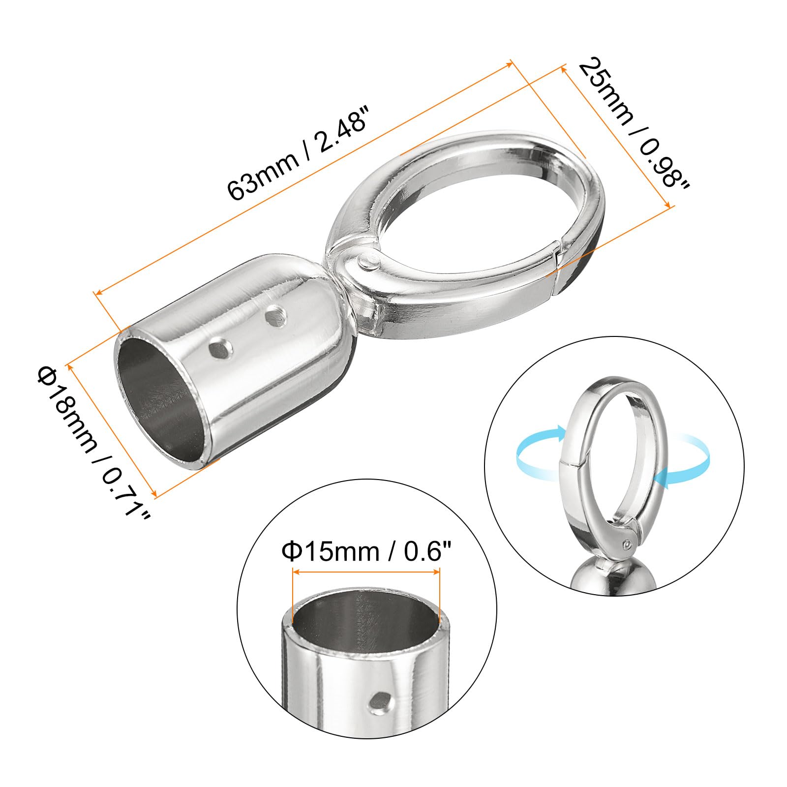 QUARKZMAN 8pz Fermagli Metallo 15mm Corda Terminale Cappuccio Chiusure Tappo Perline Terminatori Cordone con Viti Ricerca per Nappe Gioielli Fare Borsa Cinturino Fai Da Te Argento