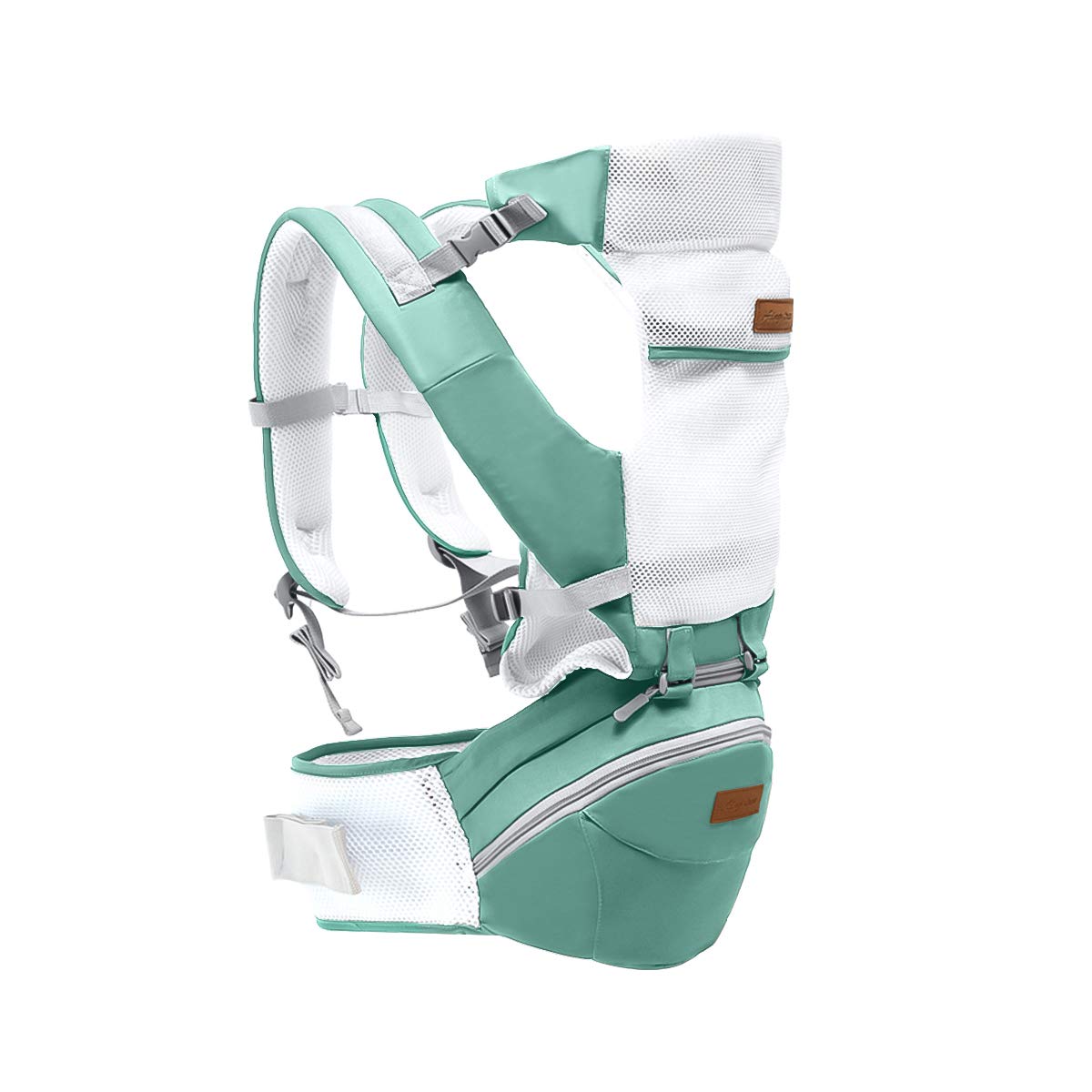 SONARIN Wielofunkcyjne siedzenie biodrowe 3 w 1 nosidełko dziecięce, ergonomiczne, torba mumiczna, 100% bawełna, oddychające podłoże z siatki, dostosowane do wzrostu dziecka, przytulne i kojące dla niemowląt (zielone)