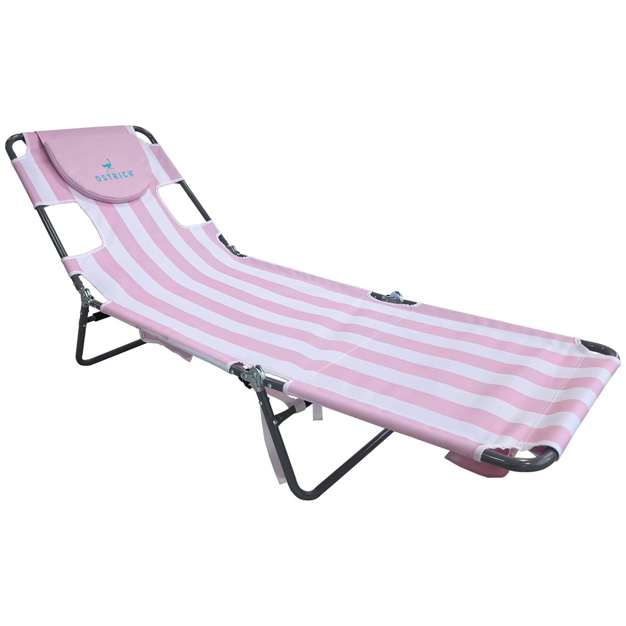 Ostrich the Backpack Chaise Lounge, Outdoor Reclining Chair, Pink Stripe